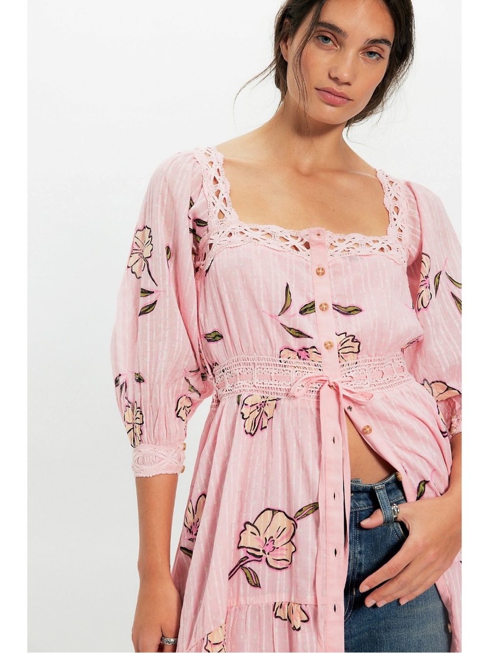 Free People Bohemian Cottage Ethereal Dainty Morning Meadows Maxi Dress Large - Picture 6 of 16